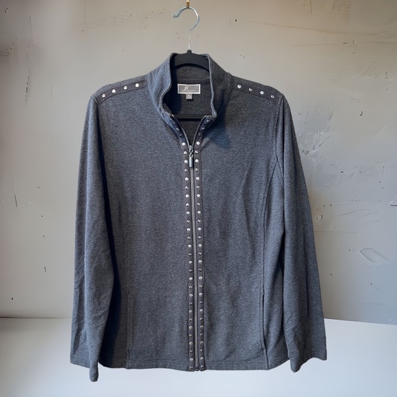 JM Collection Ladies M Grey Zip-Up Jacket With Embellishments - Picture 13 of 13